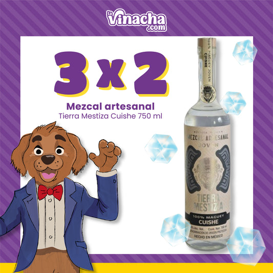 3 Botellas Mezcal Artesanal  Tierra Mestiza Cuishe 750 ml.